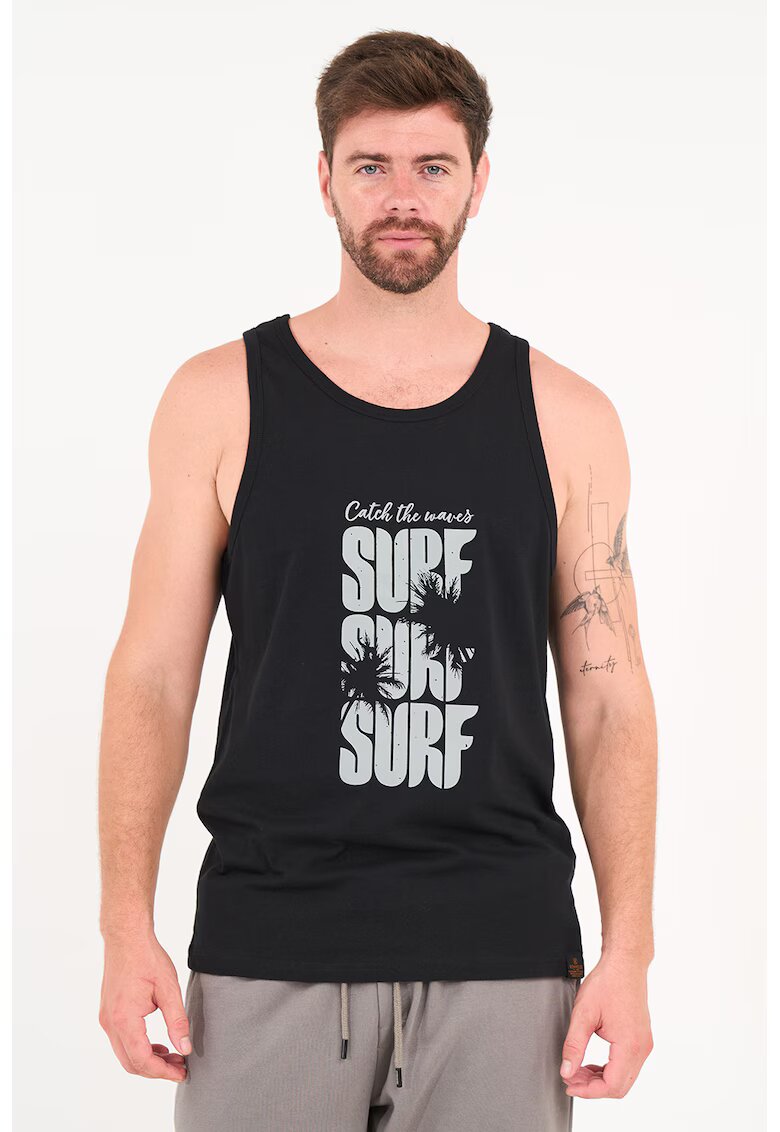 KVL by KENVELO Top cu imprimeu text - Negru