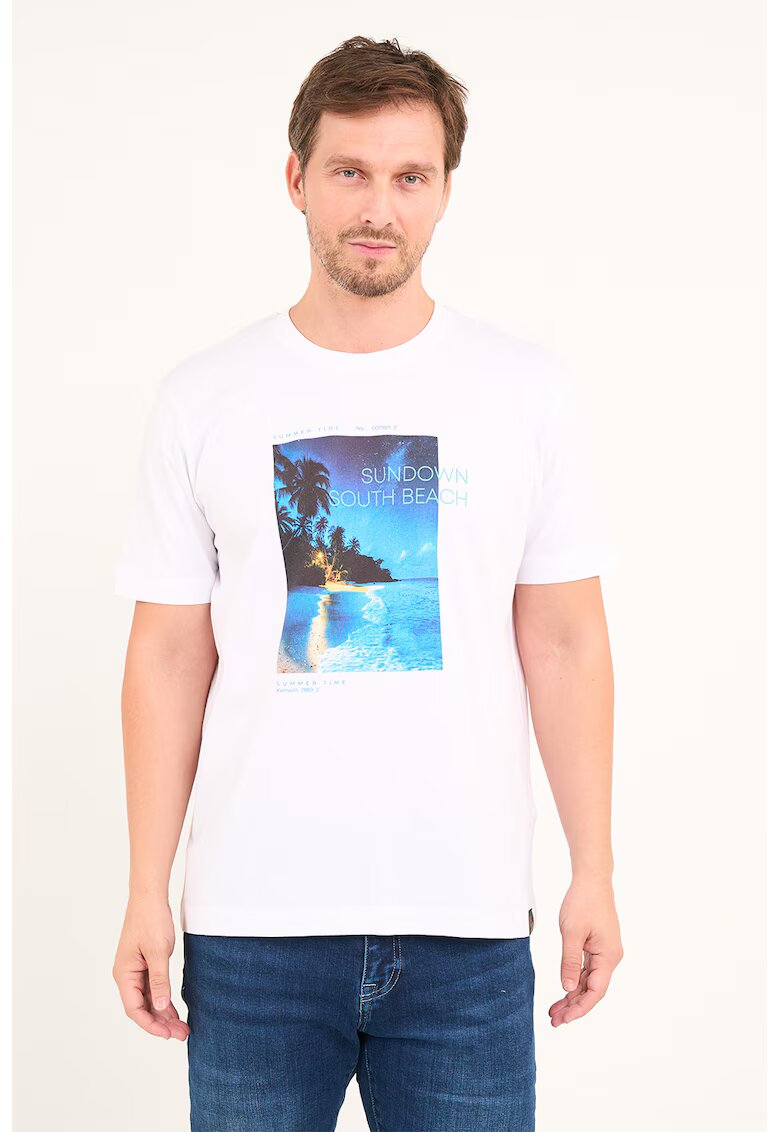 KVL by KENVELO Tricou cu decolteu la baza gatului si imprimeu - Albastru inchis/Albastru royal/Alb optic