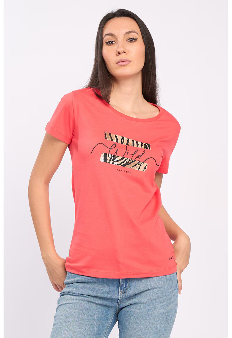 KVL by KENVELO Tricou cu imprimeu text - Coral