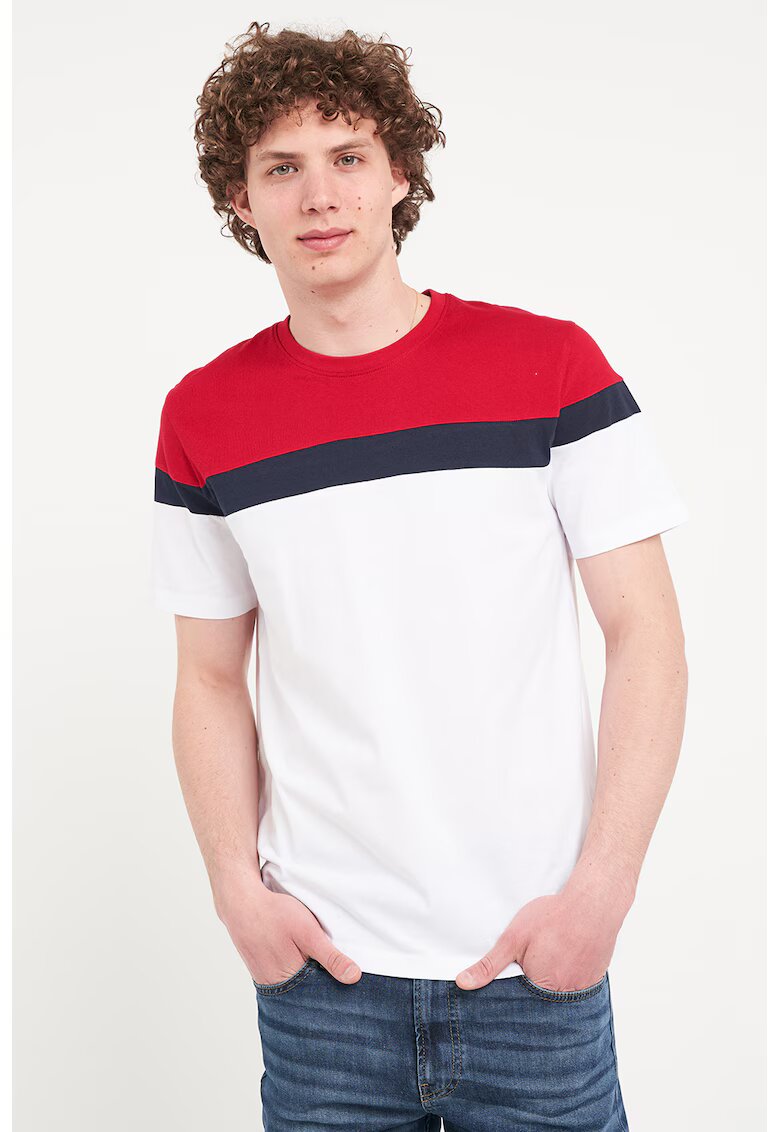KVL by KENVELO Tricou de bumbac cu decolteu la baza gatului - Rosu/Alb/Bleumarin