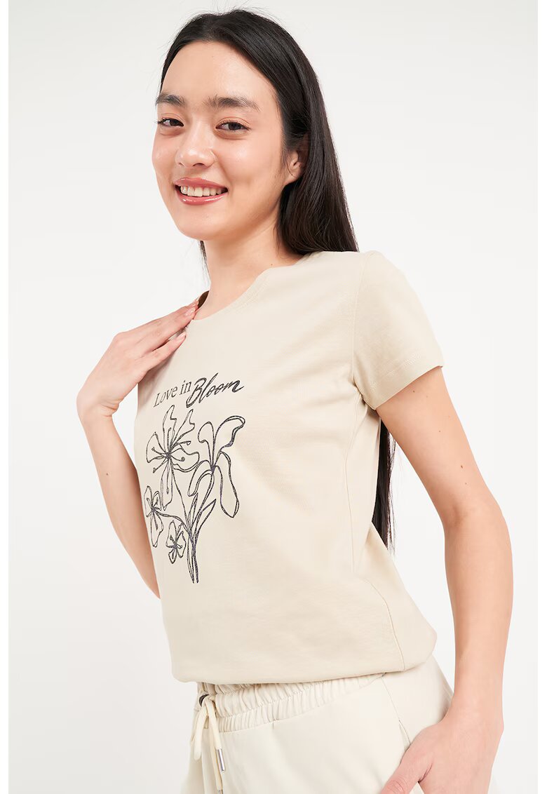 KVL by KENVELO Tricou de bumbac cu imprimeu - Negru/Bej deschis