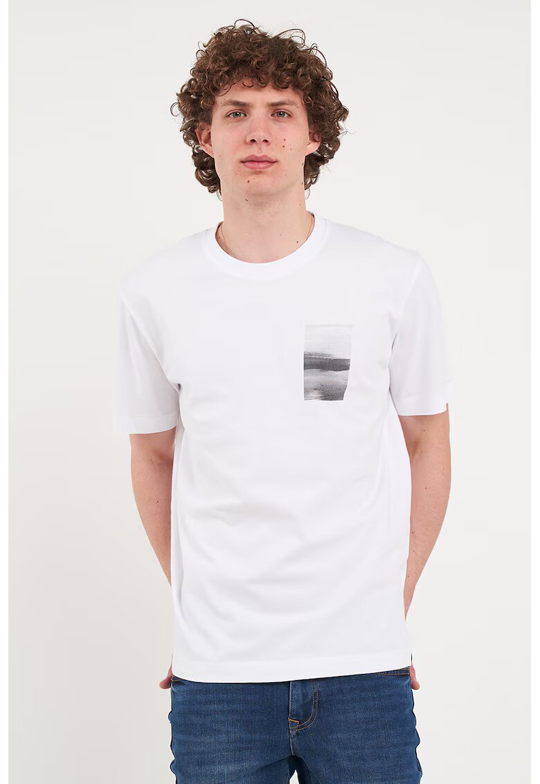 KVL by KENVELO Tricou din bumbac cu decolteu la baza gatului - Alb/Gri