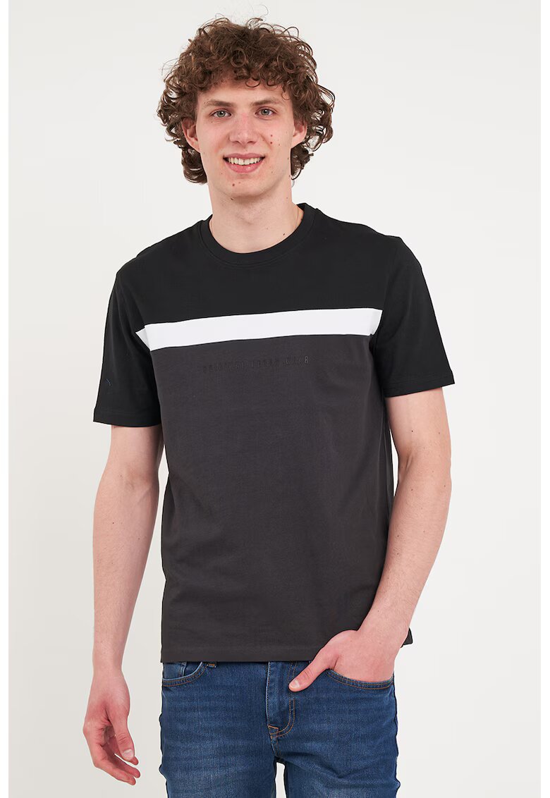 KVL by KENVELO Tricou din bumbac cu decolteu la baza gatului - Negru/Gri antracit