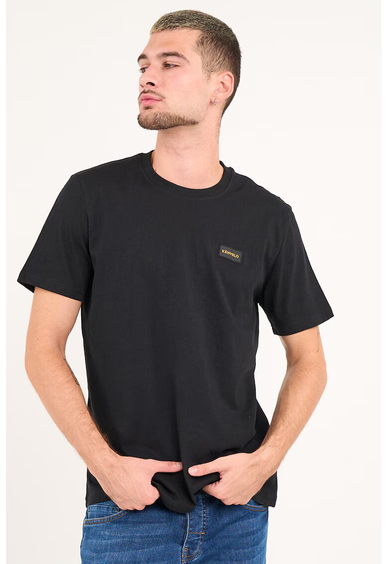 KVL by KENVELO Tricou din bumbac cu decolteu la baza gatului - Negru stins