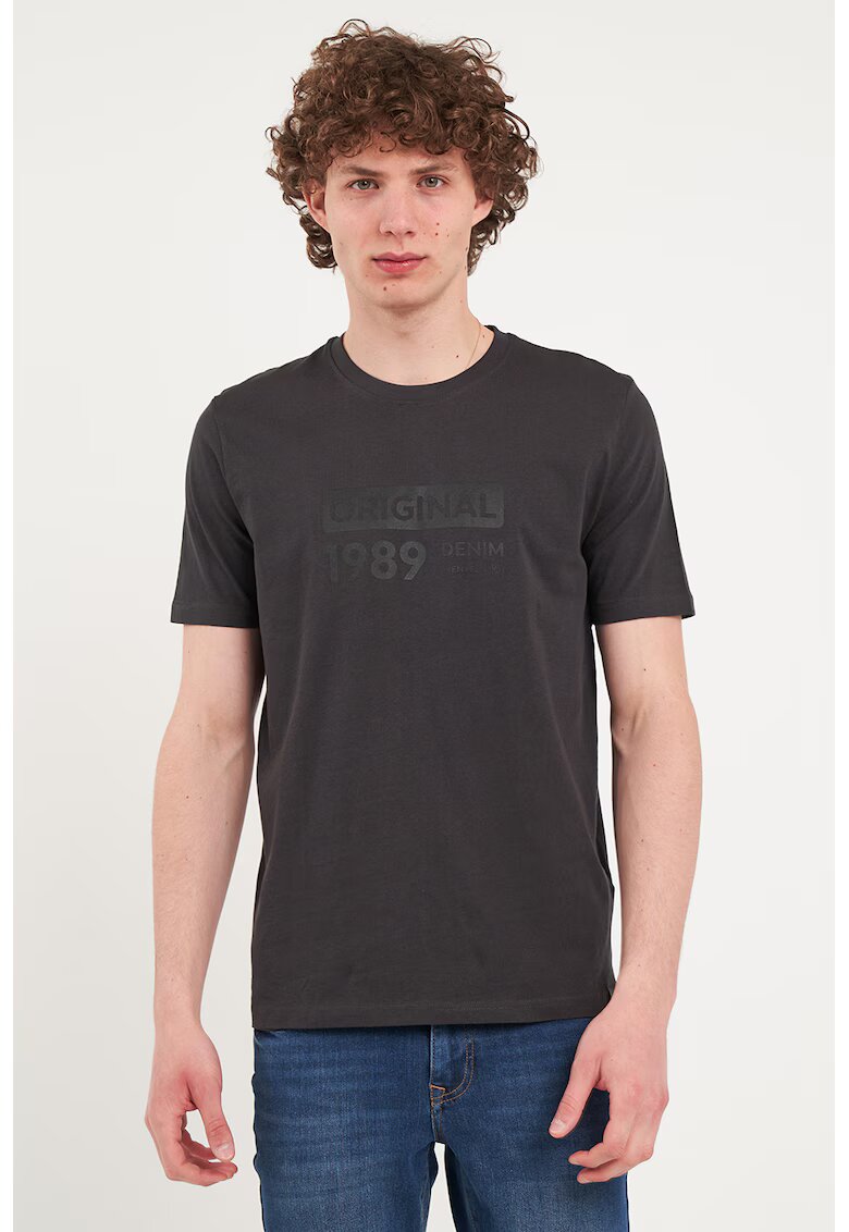 KVL by KENVELO Tricou din bumbac cu imprimeu text - Gri antracit