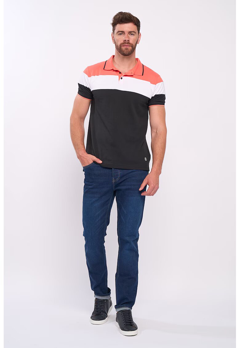 KVL by KENVELO Tricou polo cu aspect pique - Alb/Coral/Negru stins