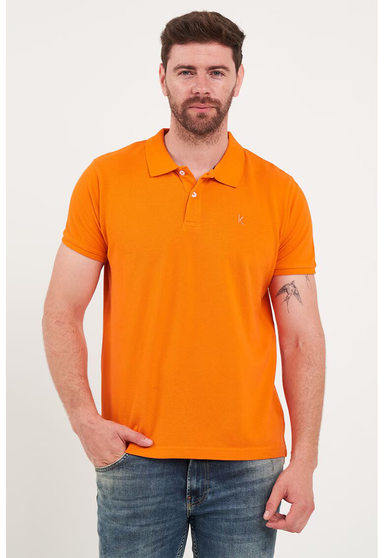KVL by KENVELO Tricou polo din bumbac de pique - Portocaliu mandarina