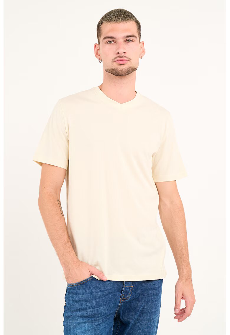 KVL by KENVELO Tricou uni cu decolteu in V - Galben pal