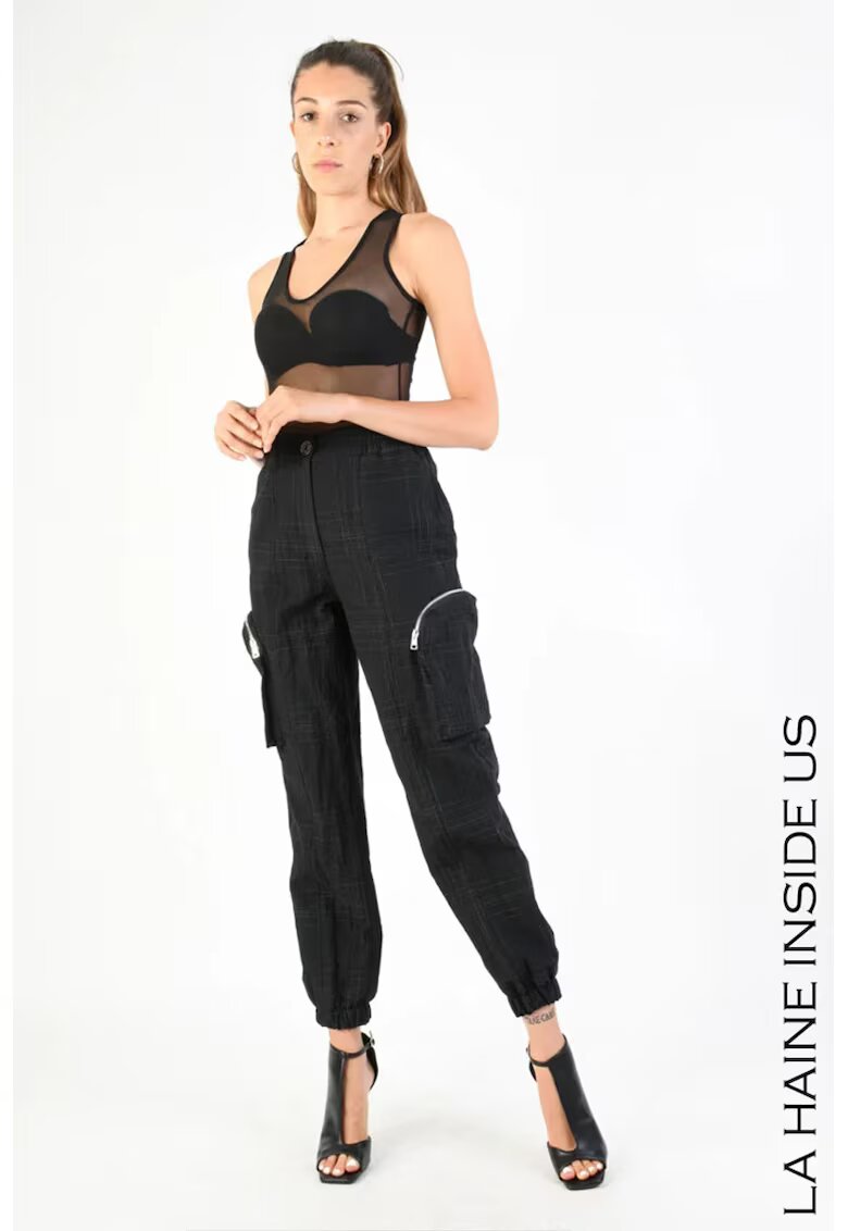 LA HAINE INSIDE US Pantaloni cargo cu imprimeu în dungi și elastic la gleznă - Negru