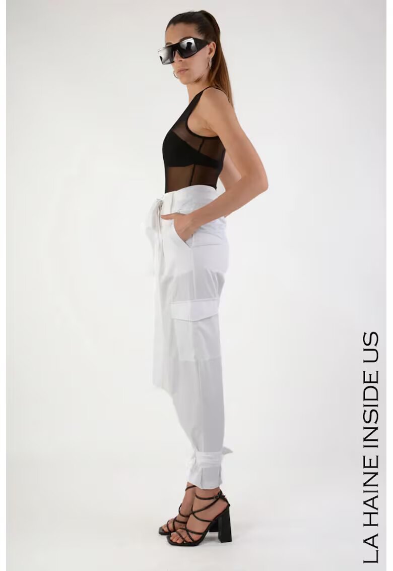 LA HAINE INSIDE US Pantaloni cargo regular fit cu cordon în talie - Alb