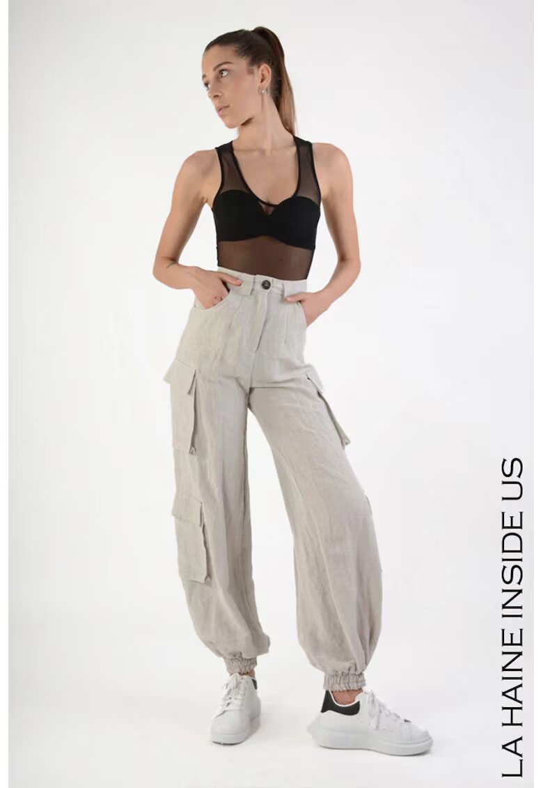 LA HAINE INSIDE US Pantaloni cargo supradimensionați cu talie înaltă și elastic la gleznă - Bej