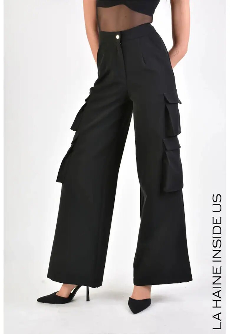 LA HAINE INSIDE US Pantaloni wide leg cargo - Negru