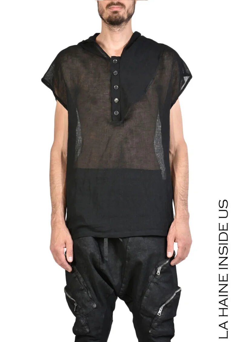 LA HAINE INSIDE US Tricou de vară ușor transparent asimetric fără mâneci - Negru