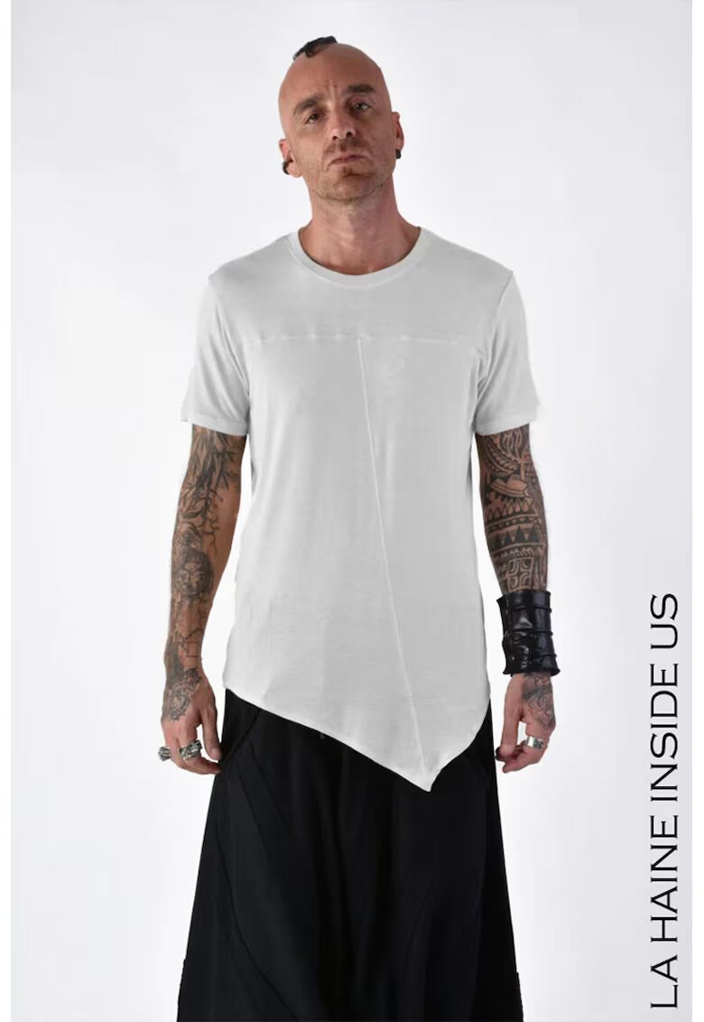 LA HAINE INSIDE US Tricou regular fit asimetric transparent cu guler rotund - Alb