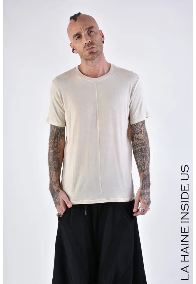 LA HAINE INSIDE US Tricou transparent regular fit cu guler rotund - Bej