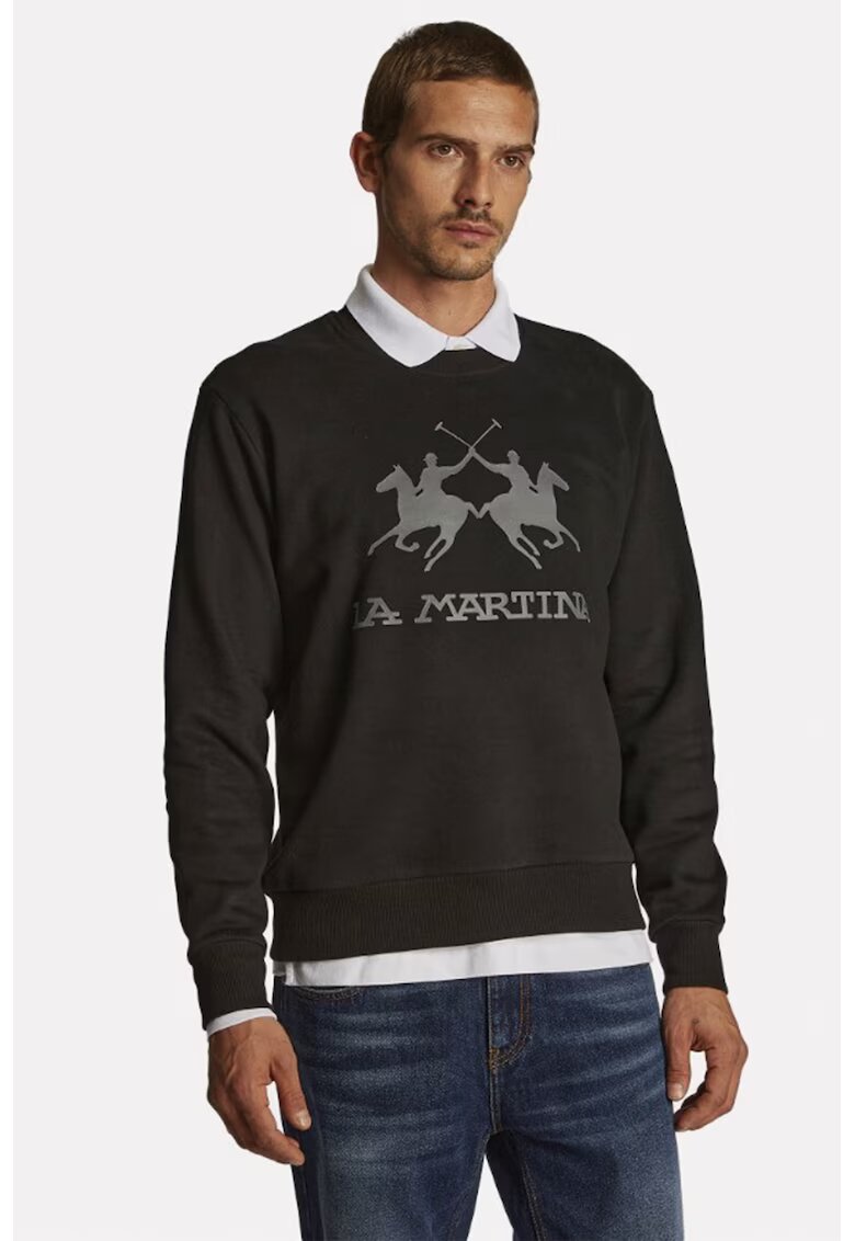 LA MARTINA Bluza sport cu decolteu la baza gatului si imprimeu logo - Negru stins