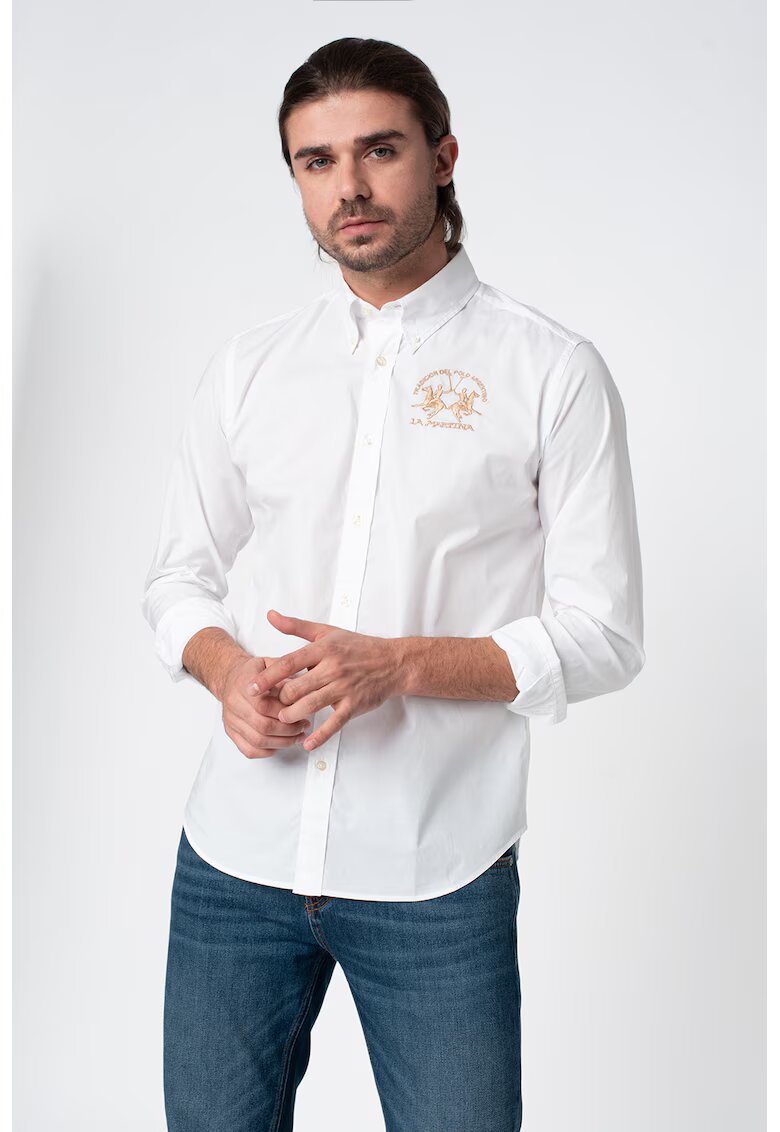 LA MARTINA Camasa regular fit cu logo brodat - Alb