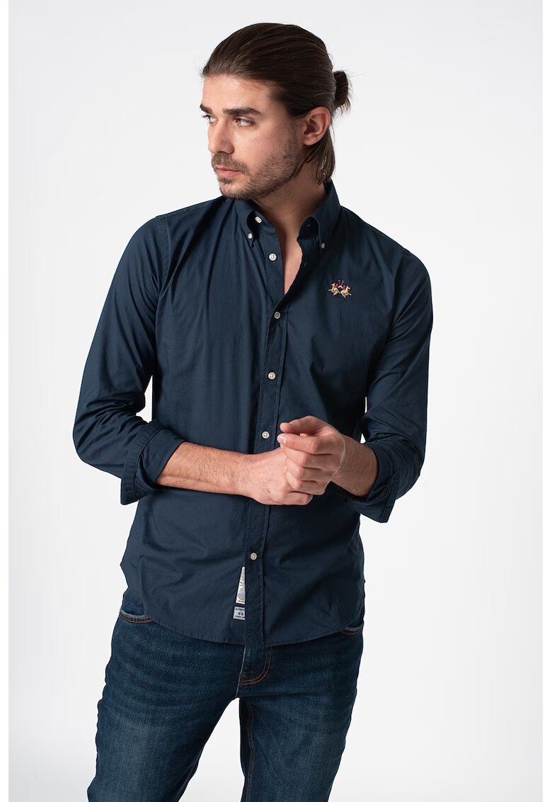LA MARTINA Camasa slim fit cu guler fixat cu nasturi - Bleumarin