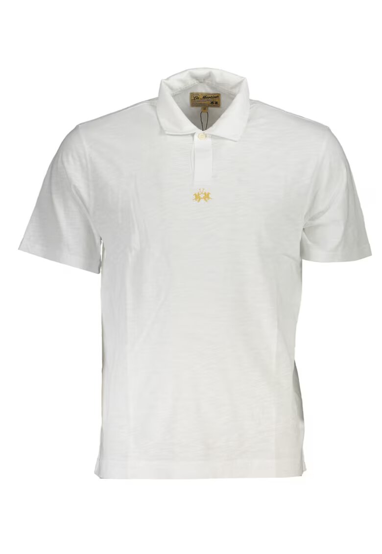 LA MARTINA Tricou polo barbati - cu mini logo brodat pe centru - Regular Fit - Alb