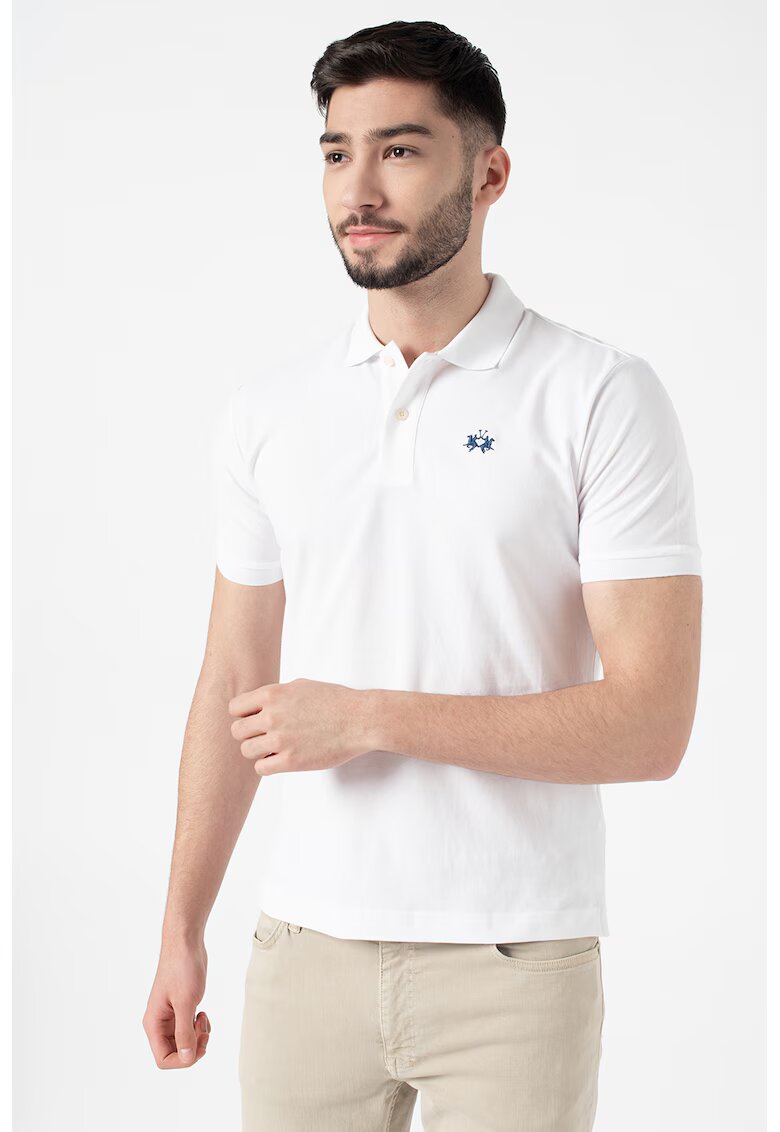 LA MARTINA Tricou polo din bumbac si material pique - Alb optic/Bleumarin
