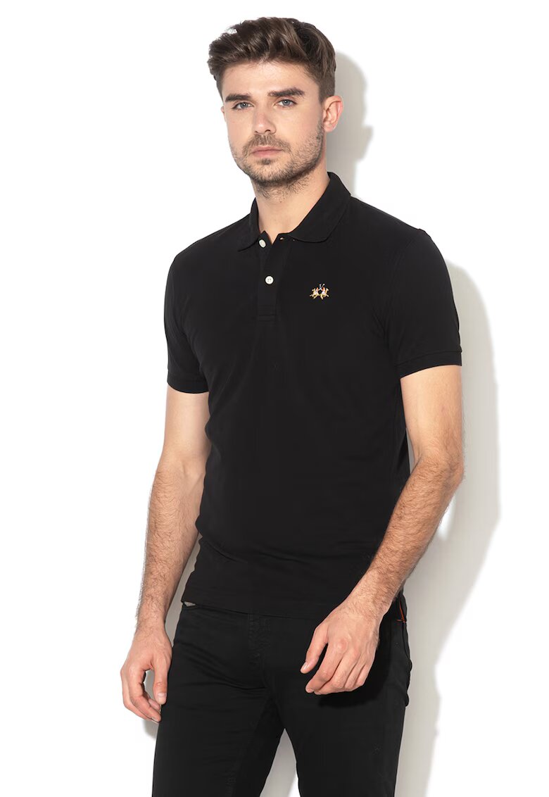 LA MARTINA Tricou polo slim fit din material pique - Negru