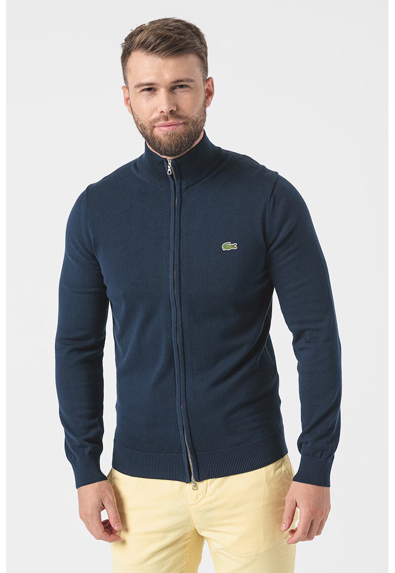 Lacoste Cardigan tricotat fin cu fermoar - Verde/Bleumarin