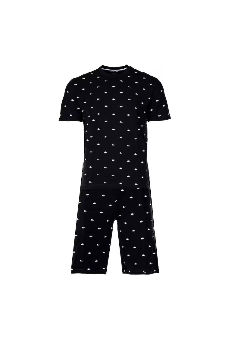 Lacoste Pijama cu pantaloni scurti si imprimeu Minicroc - Alb/Negru