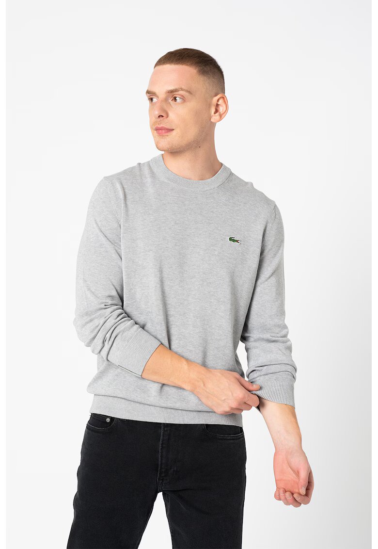 Lacoste Pulover regular fit de bumbac organic - Gri deschis melange