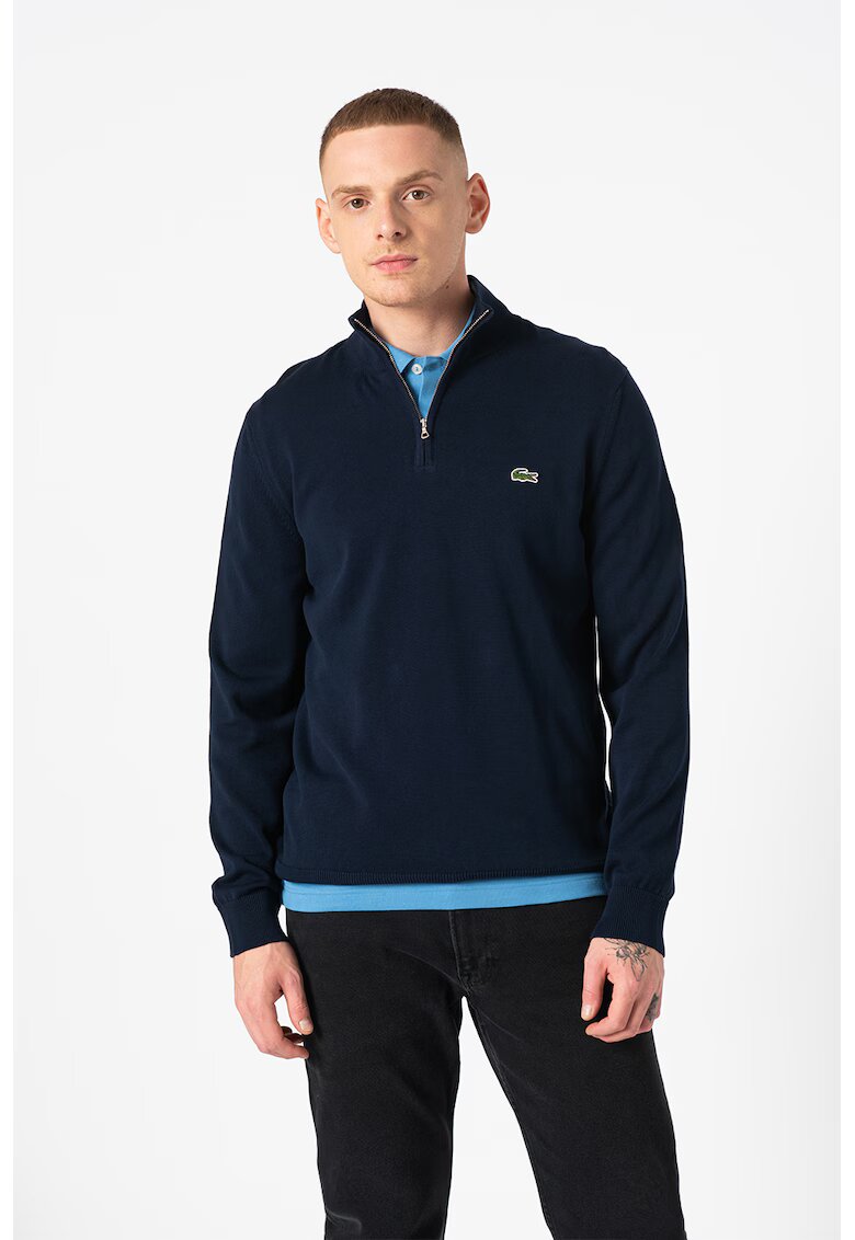 Lacoste Pulover regular fit tricotat fin din bumbac organic - Bleumarin