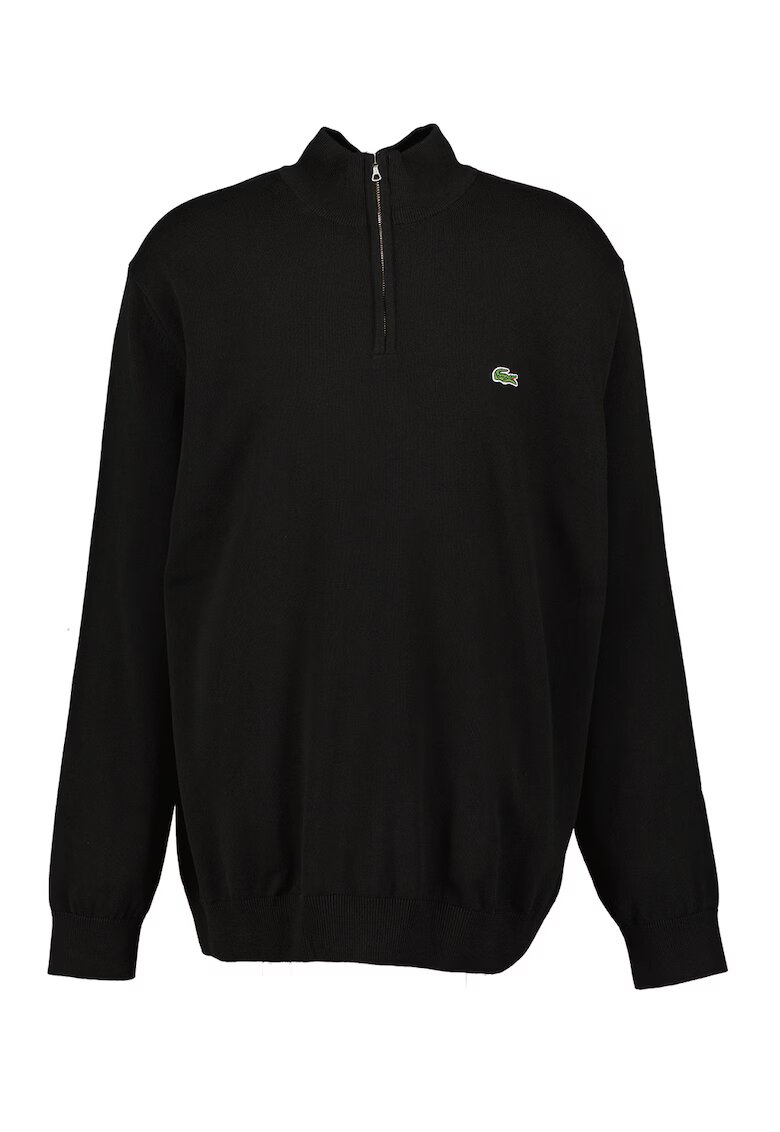 Lacoste Pulover regular fit tricotat fin din bumbac organic - Negru