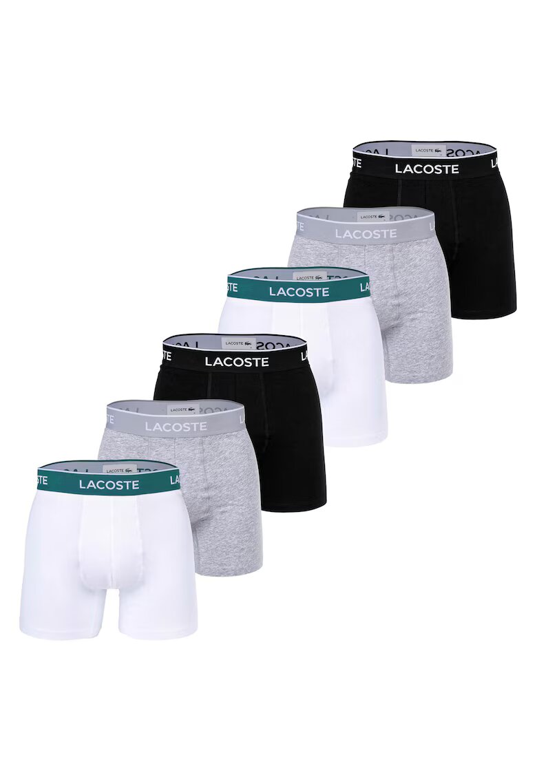 Lacoste Set de boxeri cu banda logo in talie - 6 perechi - Alb/Negru/Gri