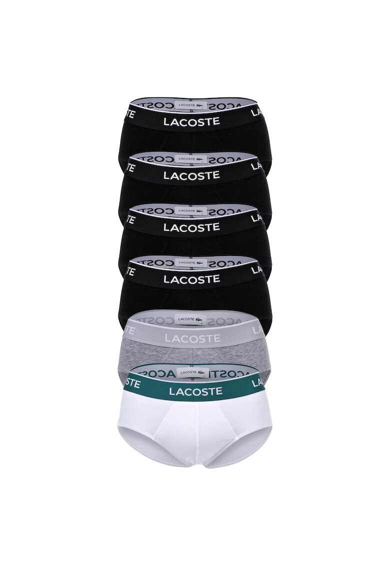 Lacoste Set de chiloti din amestec de bumbac cu banda logo in talie - 6 perechi - Negru/Gri melange/Alb optic