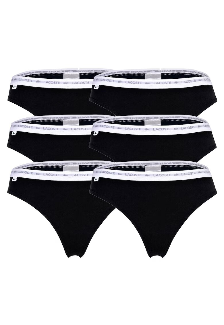 Lacoste Set de chiloti tanga cu banda logo in talie - 6 perechi - Negru