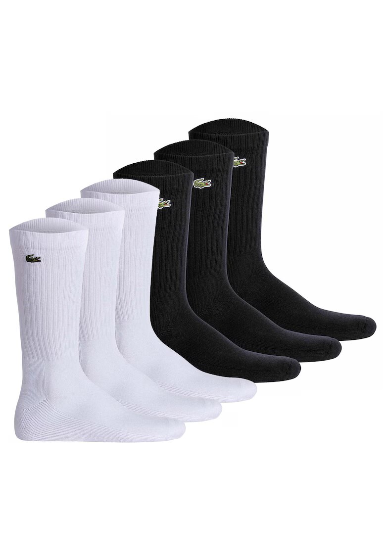 Lacoste Set de sosete lungi unisex - 6 perechi - Alb/Negru
