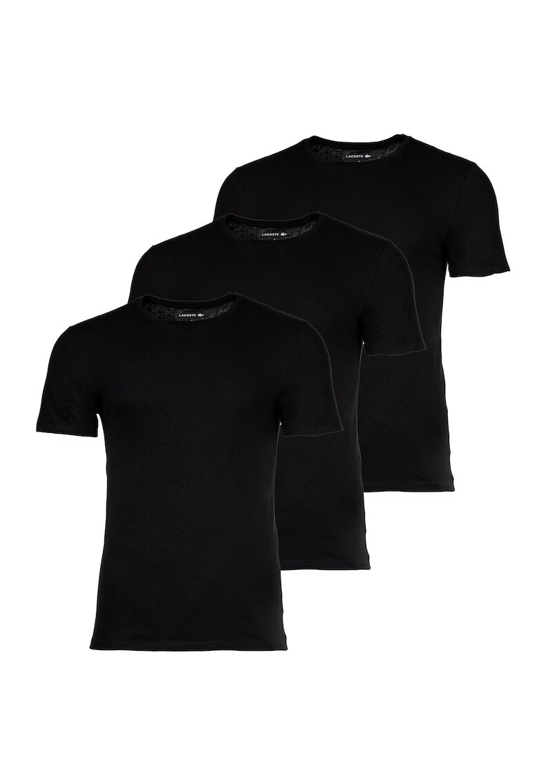 Lacoste Set de tricouri slim fit din bumbac cu decolteu la baza gatului - 3 piese - Negru