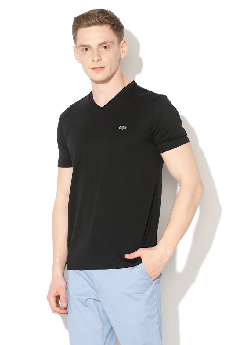 Lacoste Tricou din bumbac cu decolteu in V - Negru