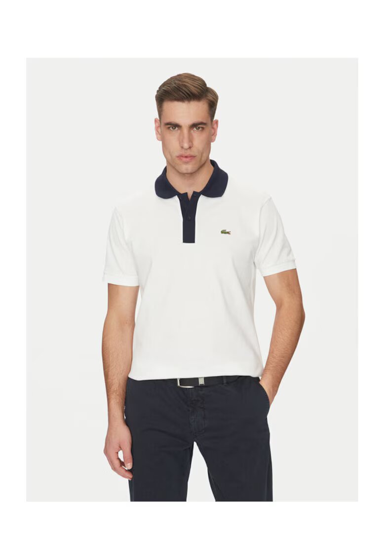 Lacoste Tricou PH9879 522 alb/albastru navy - 100% bumbac