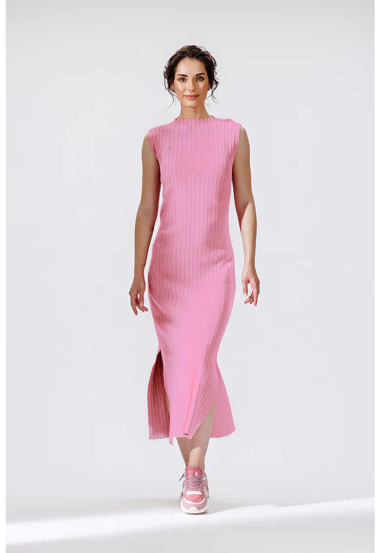 Laneria Rochie midi cu striatii si slit lateral - Roz