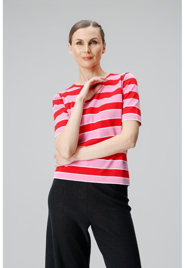 Laneria Tricou de bumbac in dungi - Rosu/Roz