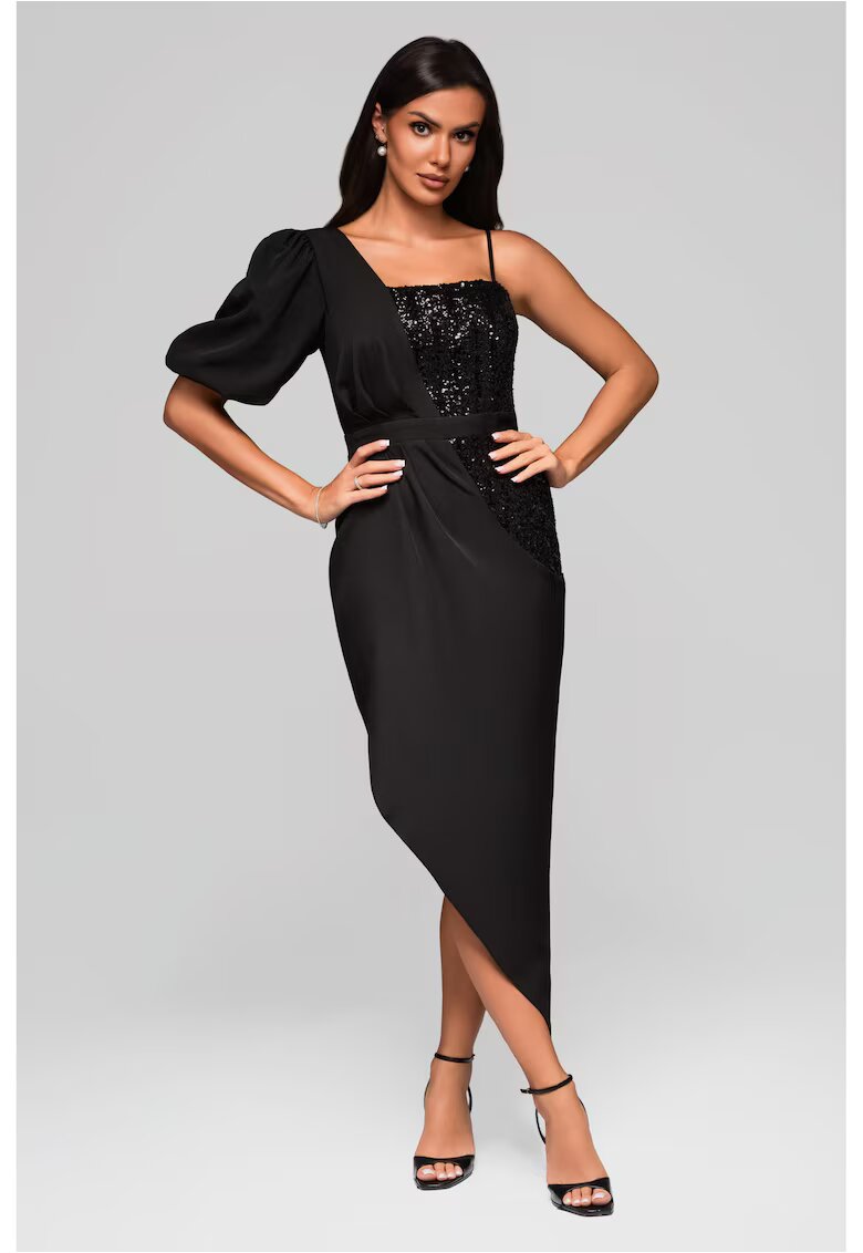 Larica Rochie de seara Maxi asimetrica LA-OM-DLR216 - Negru