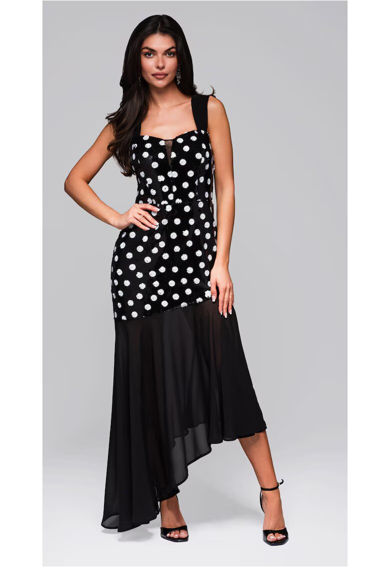 Larica Rochie eleganta asimetrica cu aplicatii si fusta vaporoasa LA-OM-DLR245 - Negru