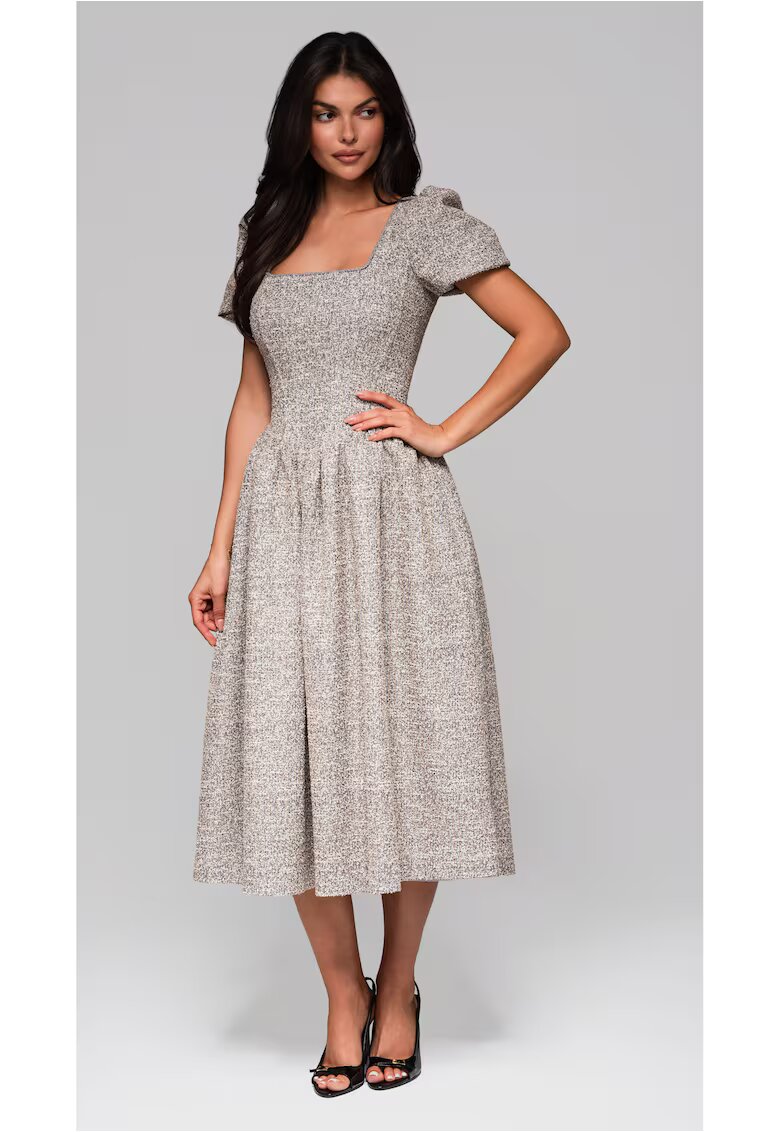 Larica Rochie midi cu maneci bufante si decolteu patrat LA-OM-DLR220 - Gri