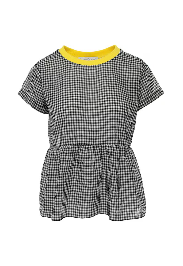 Larisa Dragna Bluza cu model gingham si guler contrastant - Gri/Galben