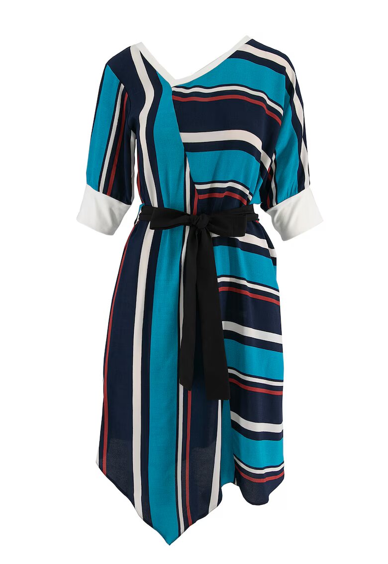 Larisa Dragna Rochie cu model colorblock si terminatie colorblock - Alb/Negru/Albastru