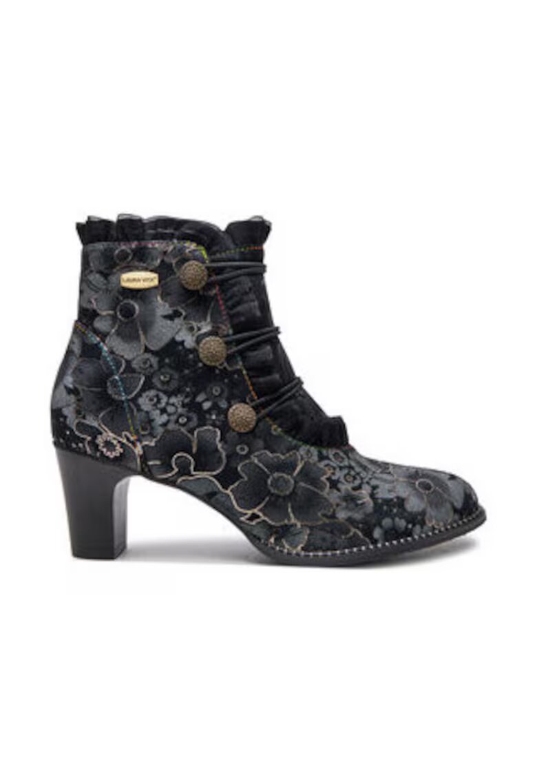 Laura Vita Botine dama - piele naturala - negru - model floral