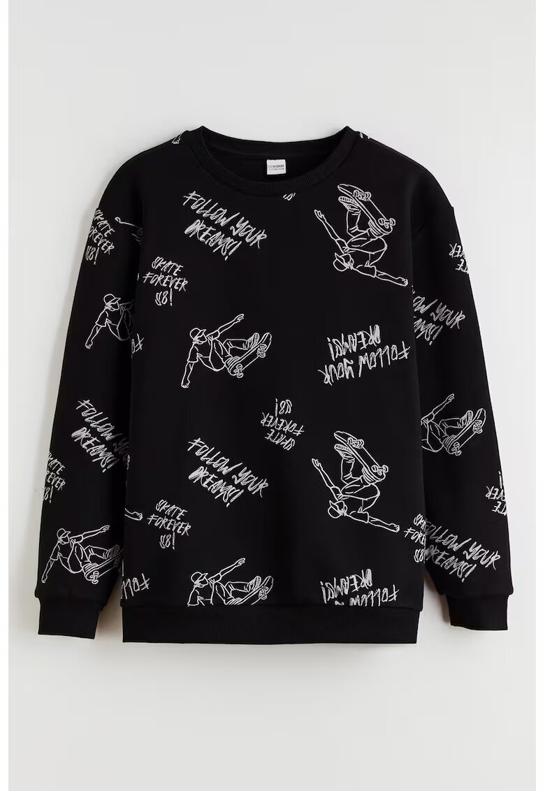 LC WAIKIKI Bluza de trening cu decolteu la baza gatului si model grafic - Alb/Negru