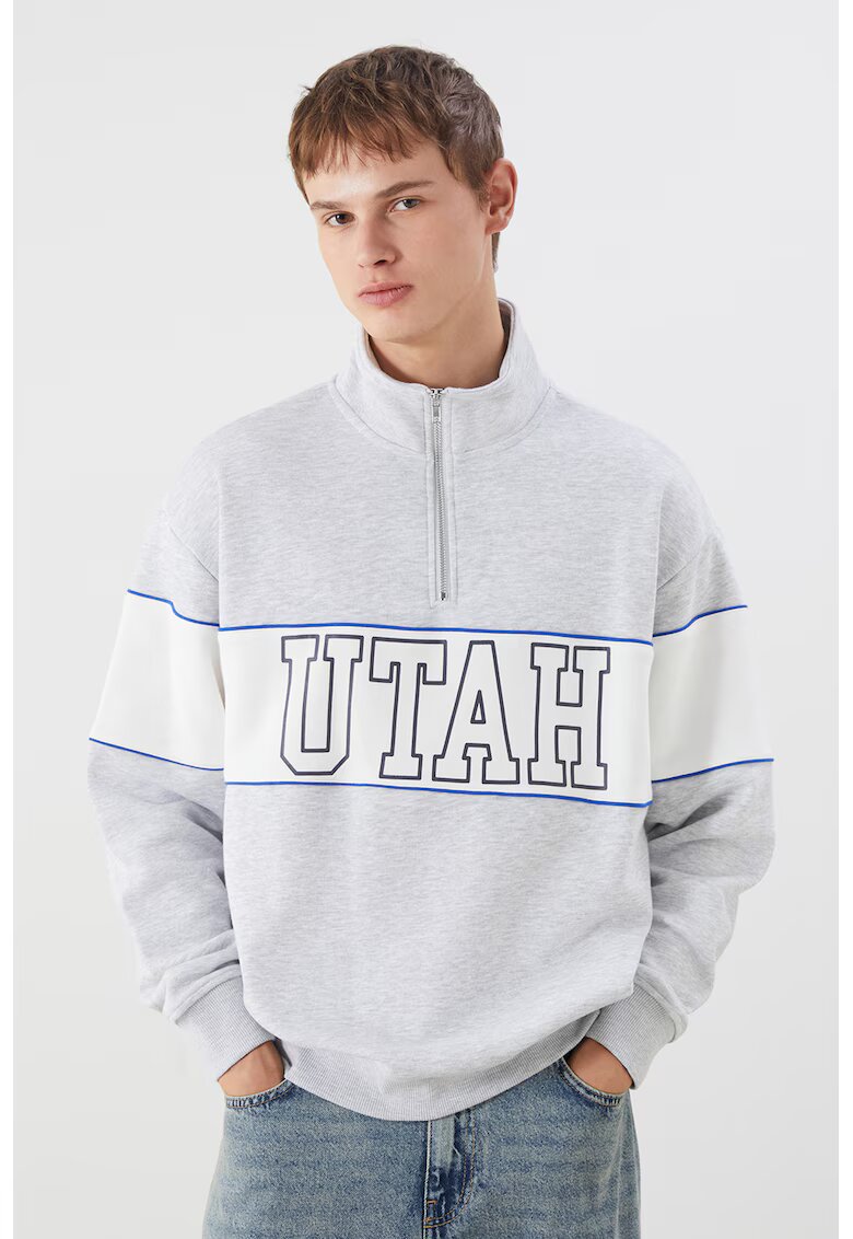 LC WAIKIKI Bluza de trening cu fenta scurta cu fermoar - Alb/Gri deschis/Albastru royal
