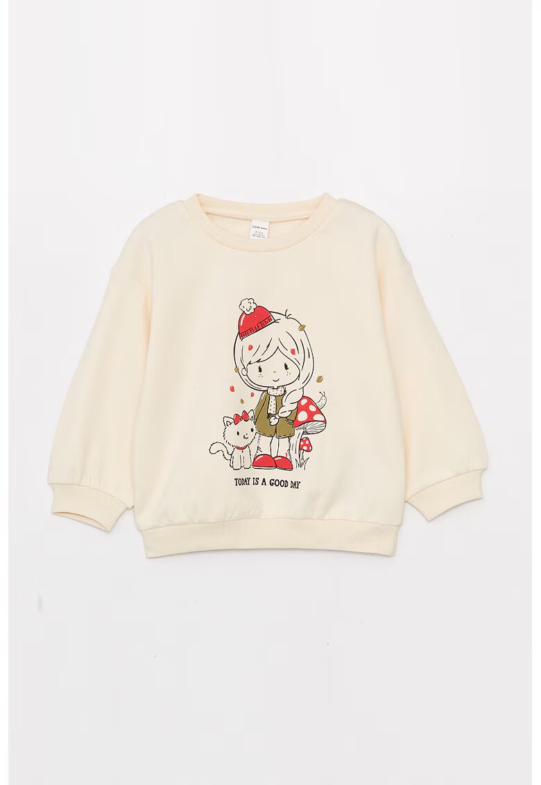 LC WAIKIKI Bluza de trening cu imprimeu si maneci cazute - Crem