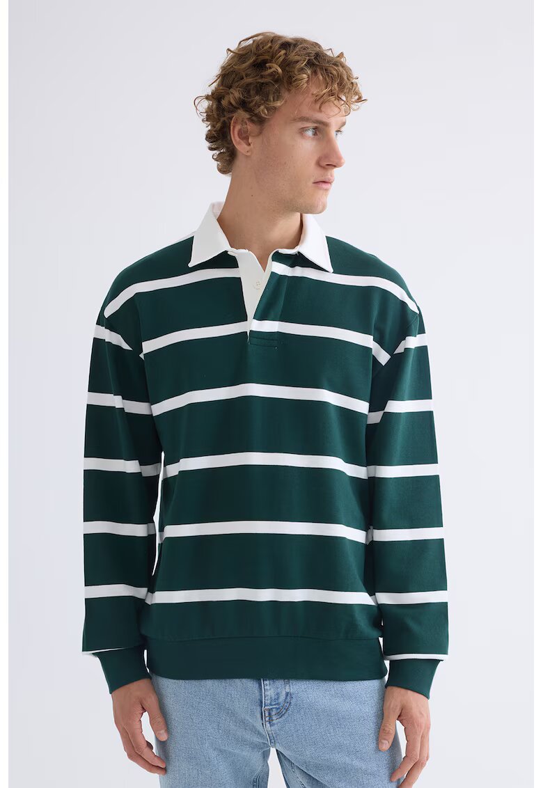 LC WAIKIKI Bluza polo cu dungi - Alb/Verde inchis