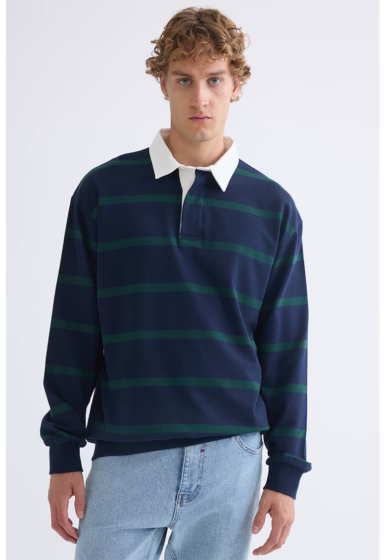 LC WAIKIKI Bluza polo cu dungi - Verde inchis/Bleumarin